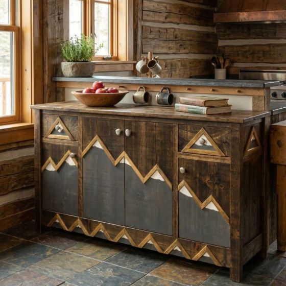 Barn Wood Sideboard: Some lifestyle images are created with AI for visualization purposes. Crafted from natural solid wood, each piece is unique and will vary.