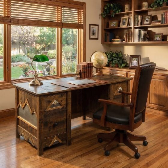 Rustic Barnwood Desk: Some lifestyle images are created with AI for visualization purposes. Crafted from natural solid wood, each piece is unique and will vary.