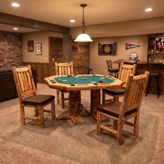 Poker Table: Some lifestyle images are created with AI for visualization purposes. Crafted from natural solid wood, each piece is unique and will vary.