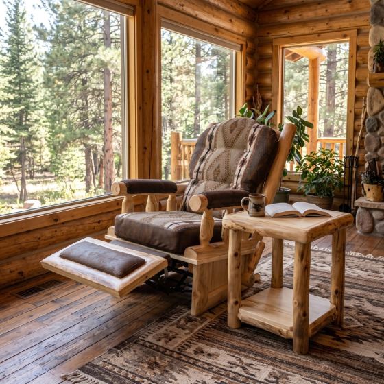 Aspen Recliner: Some lifestyle images are created with AI for visualization purposes. Crafted from natural solid wood, each piece is unique and will vary.