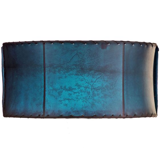 Rustic Rawhide Drum Lampshade shown in Teal