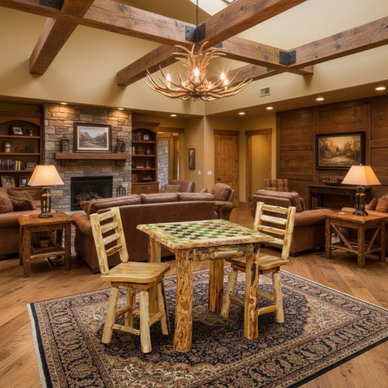 Log Game Table: Some lifestyle images are created with AI for visualization purposes. Crafted from natural solid wood, each piece is unique and will vary.