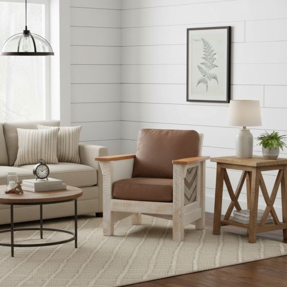 Cottage Style Lounge Chair: Some lifestyle images are created with AI for visualization purposes. Crafted from natural solid wood, each piece is unique and will vary.
