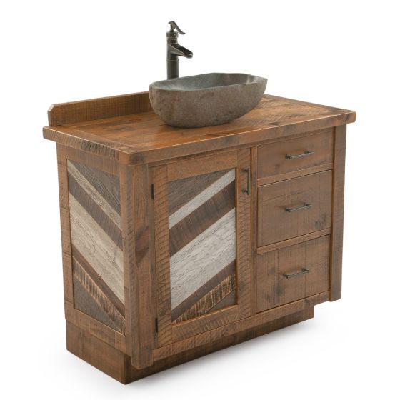 CUSTOM - Rustic Chevron Barnwood Vanity - 36" Sink Center w/ Custom Drawers (Standard 36" & 42" Sink Center vanities come w/ no working drawers)