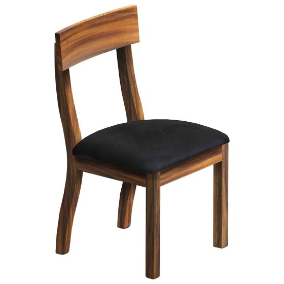 Salvadore Golden Walnut Upholstered Dining Chair with Parisian Midnight Black Leather Seat