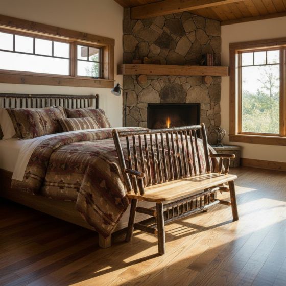 Rustic Bedroom Furniture: Some lifestyle images are created with AI for visualization purposes. Crafted from natural solid wood, each piece is unique and will vary.