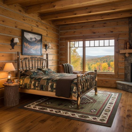 Rustic Hickory Bed: Some lifestyle images are created with AI for visualization purposes. Crafted from natural solid wood, each piece is unique and will vary.