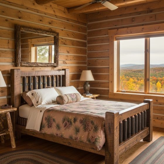 Rough-Sawn Pine Wood Bed: Some lifestyle images are created with AI for visualization purposes. Crafted from natural solid wood, each piece is unique and will vary.
