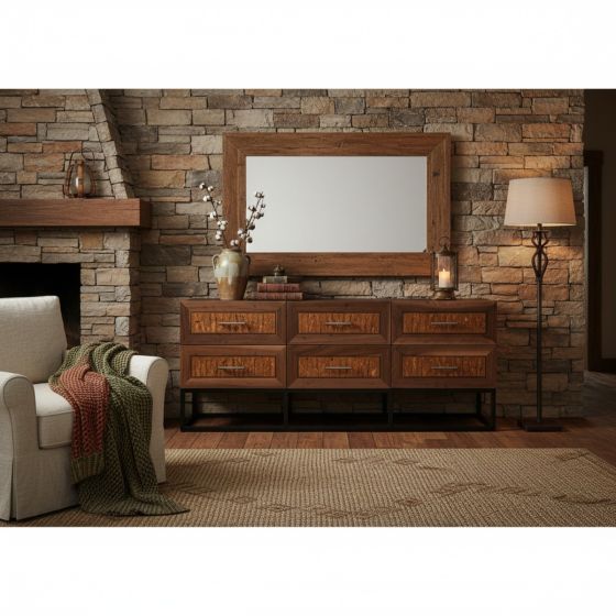 Modern Rustic Sideboard: Some lifestyle images are created with AI for visualization purposes. Crafted from natural solid wood, each piece is unique and will vary.