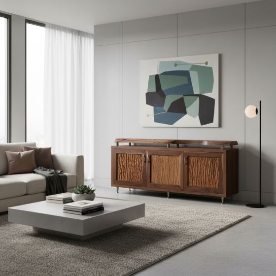 Contemporary Modern Sideboard: Some lifestyle images are created with AI for visualization purposes. Crafted from natural solid wood, each piece is unique and will vary.
