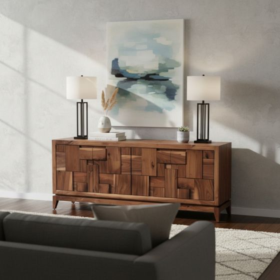 Modern Wood Sideboard: Some lifestyle images are created with AI for visualization purposes. Crafted from natural solid wood, each piece is unique and will vary.