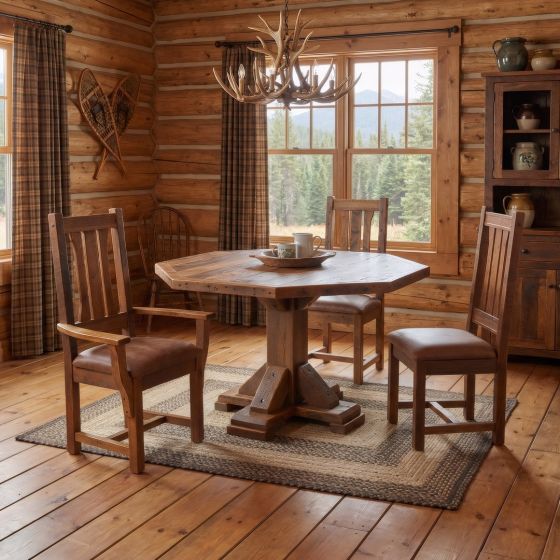 Barn Wood Octagon Table Dining Set: Some lifestyle images are created with AI for visualization purposes. Crafted from natural solid wood, each piece is unique and will vary.
