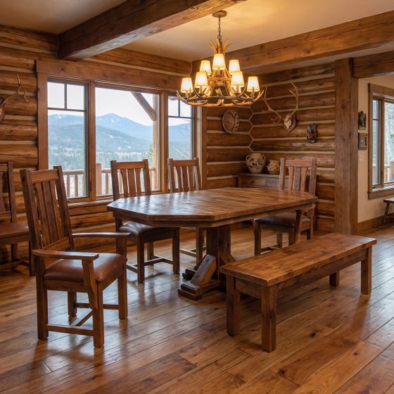Extendable Octagon Dining Table Set: Some lifestyle images are created with AI for visualization purposes. Crafted from natural solid wood, each piece is unique and will vary.