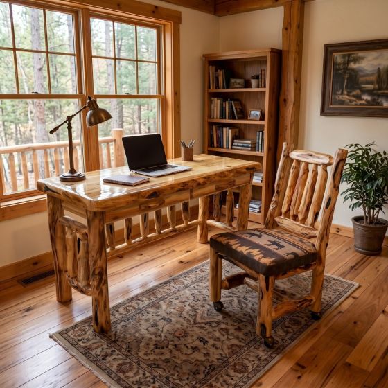 Aspen Desk: Some lifestyle images are created with AI for visualization purposes. Crafted from natural solid wood, each piece is unique and will vary.