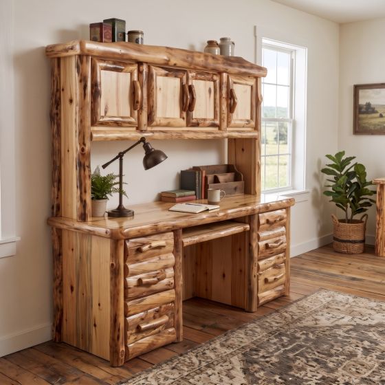 Aspen Desk & Hutch: Some lifestyle images are created with AI for visualization purposes. Crafted from natural solid wood, each piece is unique and will vary.