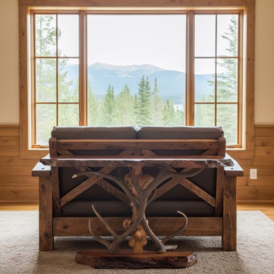 Rustic Sofa Table: Some lifestyle images are created with AI for visualization purposes. Crafted from natural solid wood, each piece is unique and will vary.