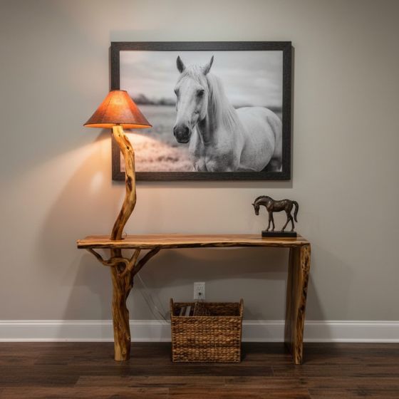 Contemporary Sofa Table: Some lifestyle images are created with AI for visualization purposes. Crafted from natural solid wood, each piece is unique and will vary.