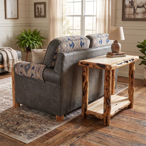 Aspen Sofa Table: Some lifestyle images are created with AI for visualization purposes. Crafted from natural solid wood, each piece is unique and will vary.