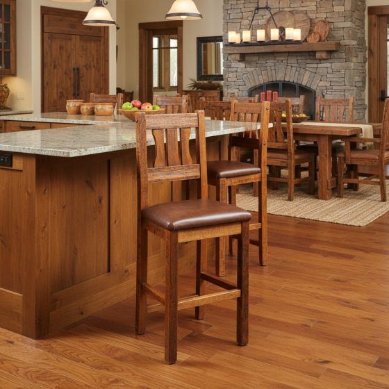 Reclaimed Wood Bar Stool: Some lifestyle images are created with AI for visualization purposes. Crafted from natural solid wood, each piece is unique and will vary.