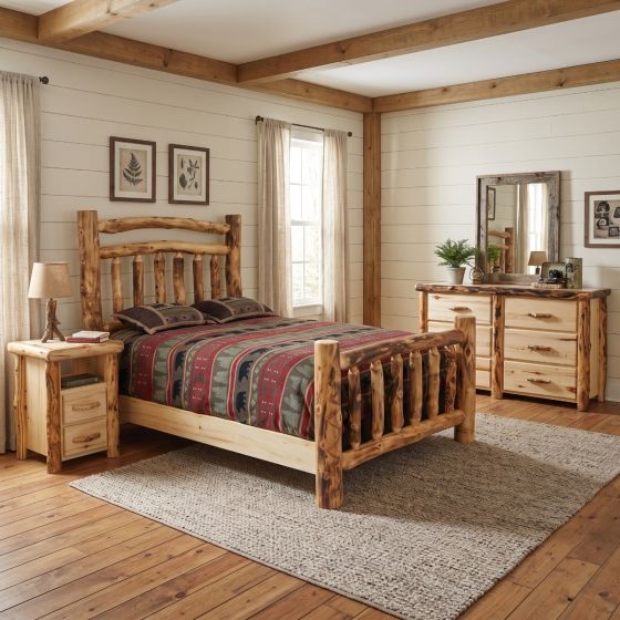 Rustic Aspen Bed: Some lifestyle images are created with AI for visualization purposes. Crafted from natural solid wood, each piece is unique and will vary.