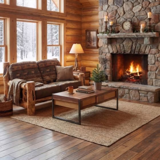Rustic Coffee Table: Some lifestyle images are created with AI for visualization purposes. Crafted from natural solid wood, each piece is unique and will vary.