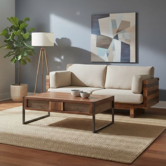Contemporary Coffee Table: Some lifestyle images are created with AI for visualization purposes. Crafted from natural solid wood, each piece is unique and will vary.