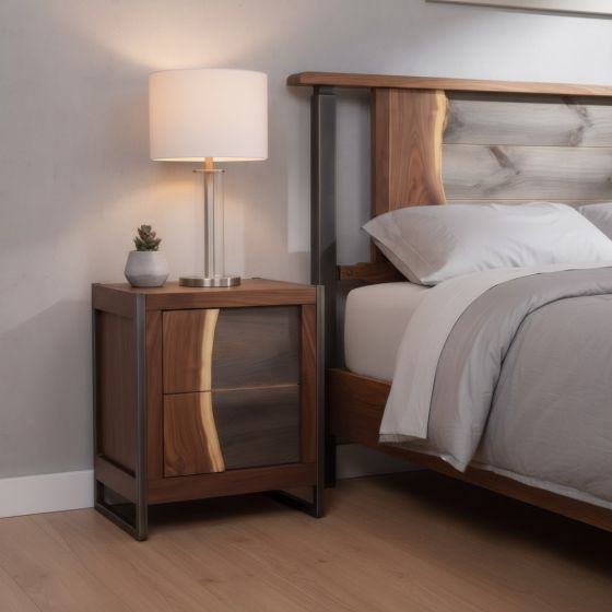 Contemporary Nightstand: Some lifestyle images are created with AI for visualization purposes. Crafted from natural solid wood, each piece is unique and will vary.