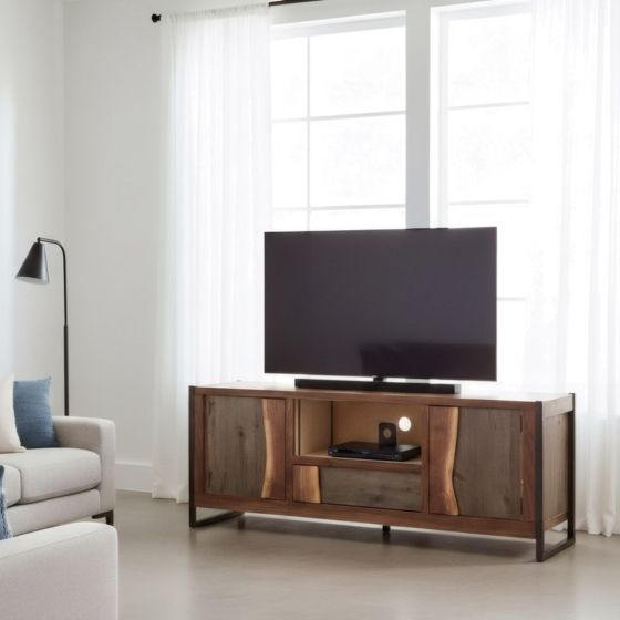 Contemporary TV Stand: Some lifestyle images are created with AI for visualization purposes. Crafted from natural solid wood, each piece is unique and will vary.