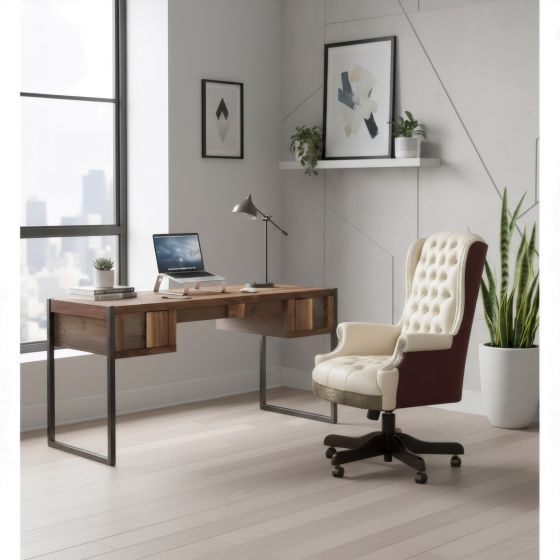 Contemporary Desk: Some lifestyle images are created with AI for visualization purposes. Crafted from natural solid wood, each piece is unique and will vary.