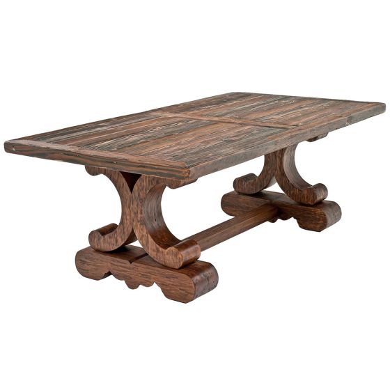 Tuscan Café Dining Table shown with Rounded Edge Rustic Barnwood Pine & Mahogany