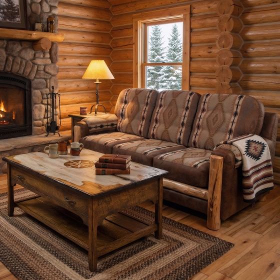 Rustic Coffee Table: Some lifestyle images are created with AI for visualization purposes. Crafted from natural solid wood, each piece is unique and will vary.