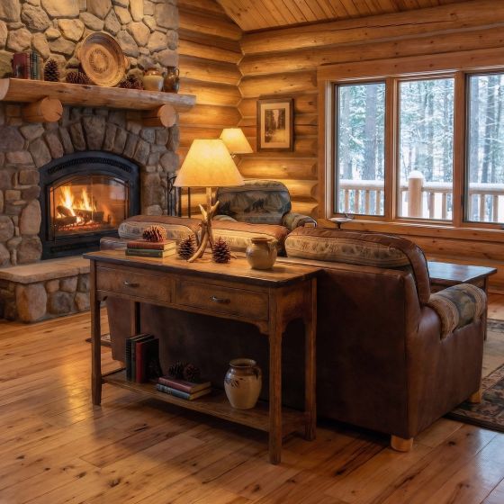 Barn Wood Sofa Table: Some lifestyle images are created with AI for visualization purposes. Crafted from natural solid wood, each piece is unique and will vary.