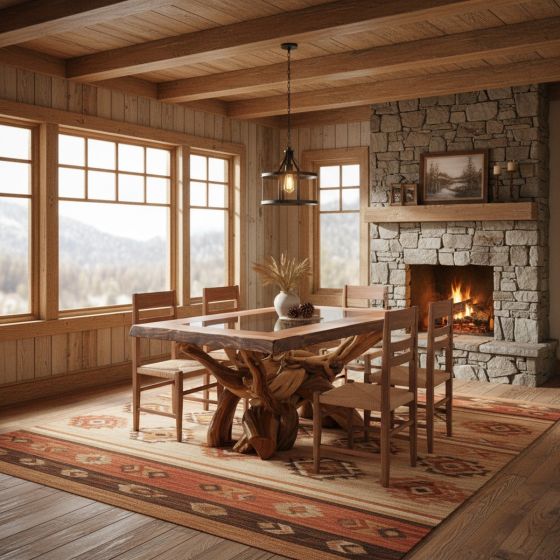 Redwood Dining Table: Some lifestyle images are created with AI for visualization purposes. Crafted from natural solid wood, each piece is unique and will vary.