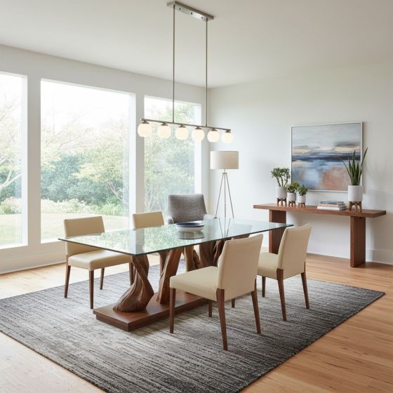 Modern Contemporary Dining Table: Some lifestyle images are created with AI for visualization purposes. Crafted from natural solid wood, each piece is unique and will vary.