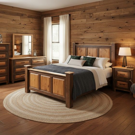 Rustic Bedroom Furniture: Some lifestyle images are created with AI for visualization purposes. Crafted from natural solid wood, each piece is unique and will vary.