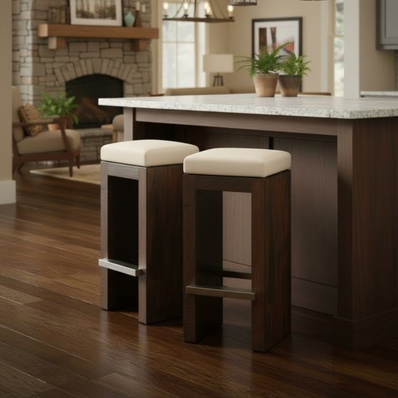 Cushioned Wood Bar Stool: Some lifestyle images are created with AI for visualization purposes. Crafted from natural solid wood, each piece is unique and will vary.