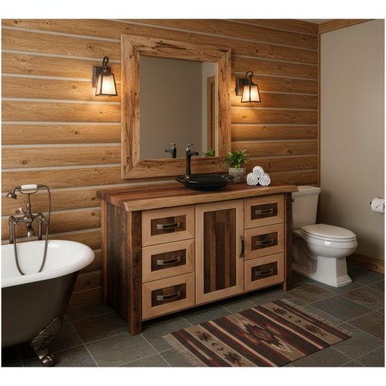 Wood Vanity: Some lifestyle images are created with AI for visualization purposes. Crafted from natural solid wood, each piece is unique and will vary.