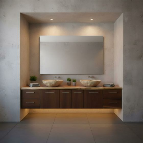 Modern Rustic Vanity: Some lifestyle images are created with AI for visualization purposes. Crafted from natural solid wood, each piece is unique and will vary.