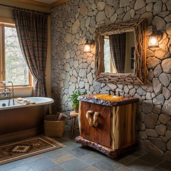 Rustic Vanity: Some lifestyle images are created with AI for visualization purposes. Crafted from natural solid wood, each piece is unique and will vary.