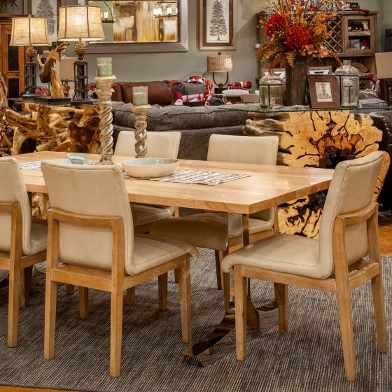 Watson Falls Upholstered Leather Dining Chair - Natural Beige Leather