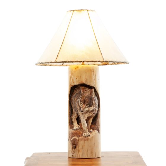 Hand Carved Wolf Rustic Table Lamp