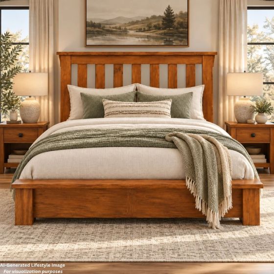 Reclaimed Bed with Underbed Drawers: This image was generated or modified using AI for visualization purposes.