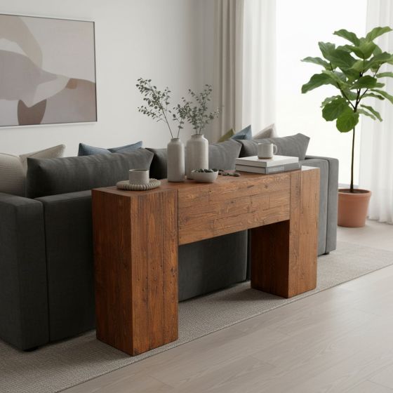 Living Room Sofa Table: Some lifestyle images are created with AI for visualization purposes. Crafted from natural solid wood, each piece is unique and will vary.