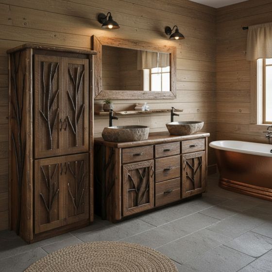 Real Wood Vanity: Some lifestyle images are created with AI for visualization purposes. Crafted from natural solid wood, each piece is unique and will vary.