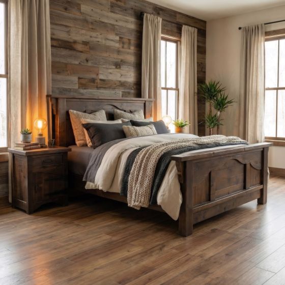 Rustic Bed: Some lifestyle images are created with AI for visualization purposes. Crafted from natural solid wood, each piece is unique and will vary.