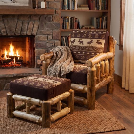 Log Ottoman: Some lifestyle images are created with AI for visualization purposes. Crafted from natural solid wood, each piece is unique and will vary.