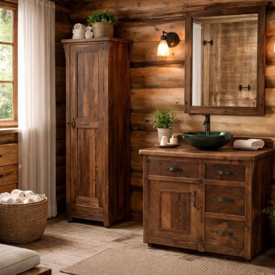 Barnwood Linen Cabinet: Some lifestyle images are created with AI for visualization purposes. Crafted from natural solid wood, each piece is unique and will vary.