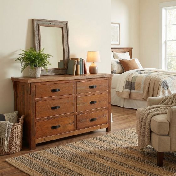 Reclaimed Barn Wood Dresser: Some lifestyle images are created with AI for visualization purposes. Crafted from natural solid wood, each piece is unique and will vary.