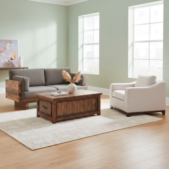 Barnwood Coffee Table: Some lifestyle images are created with AI for visualization purposes. Crafted from natural solid wood, each piece is unique and will vary.