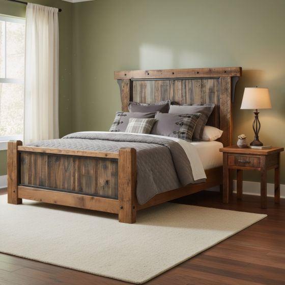 Barnwood Bed: Some lifestyle images are created with AI for visualization purposes. Crafted from natural solid wood, each piece is unique and will vary.